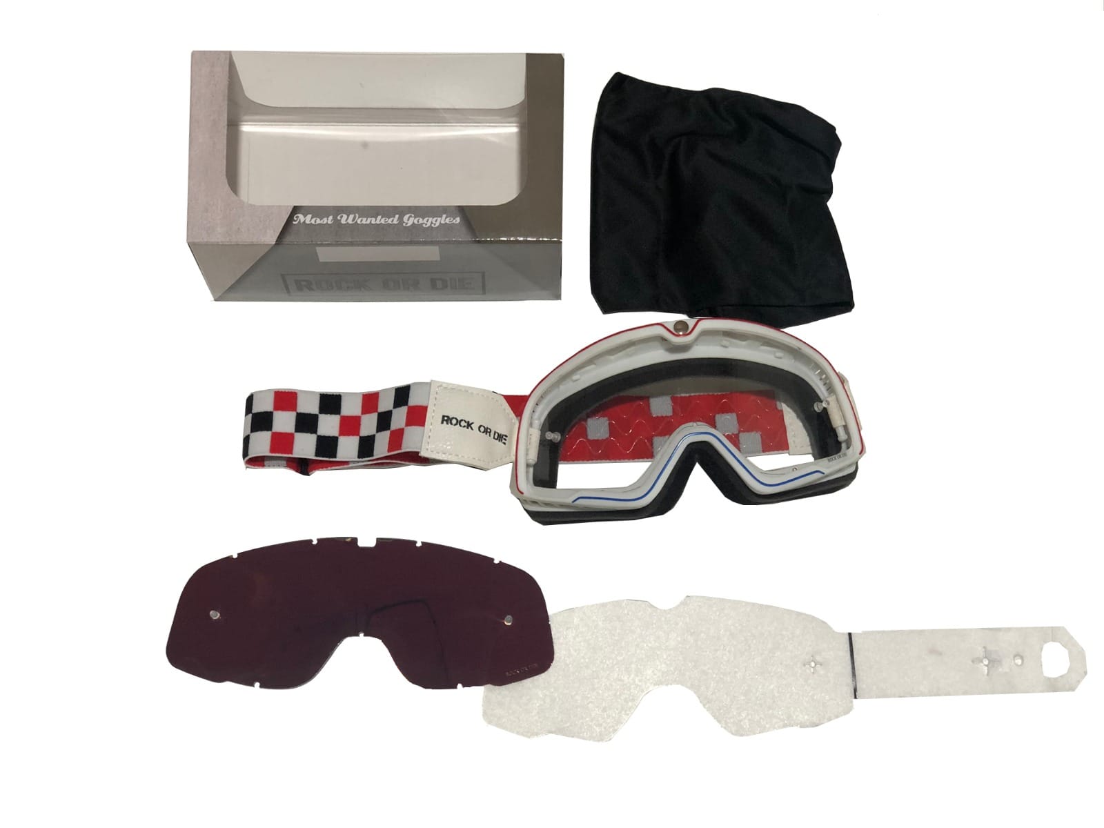 Gafas de cross retro ROCK OR DIE blancas y rojas - Imagen 4