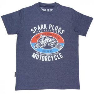 Camiseta Rock or die spark plugs azul hombre