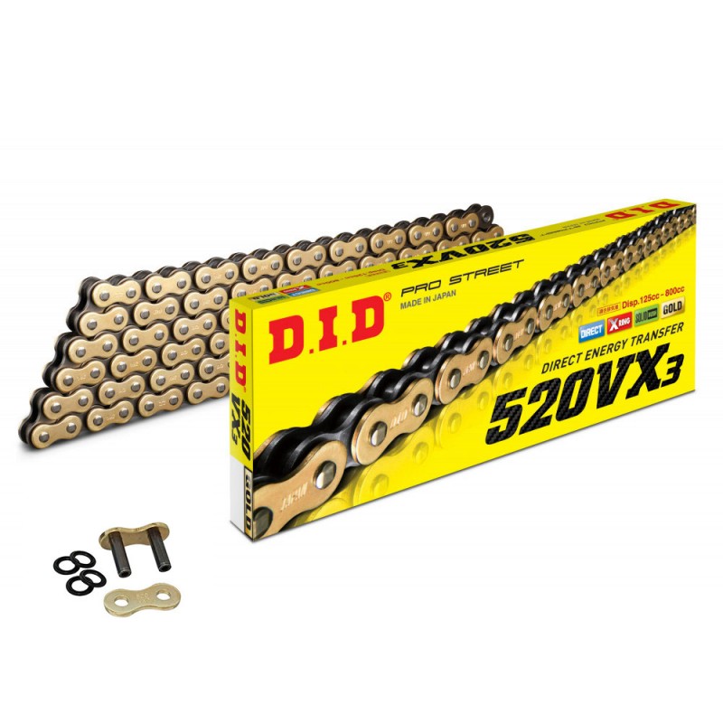 CADENA REFORZADA MOTO DID 520 VX3 ORO 106 PASOS
