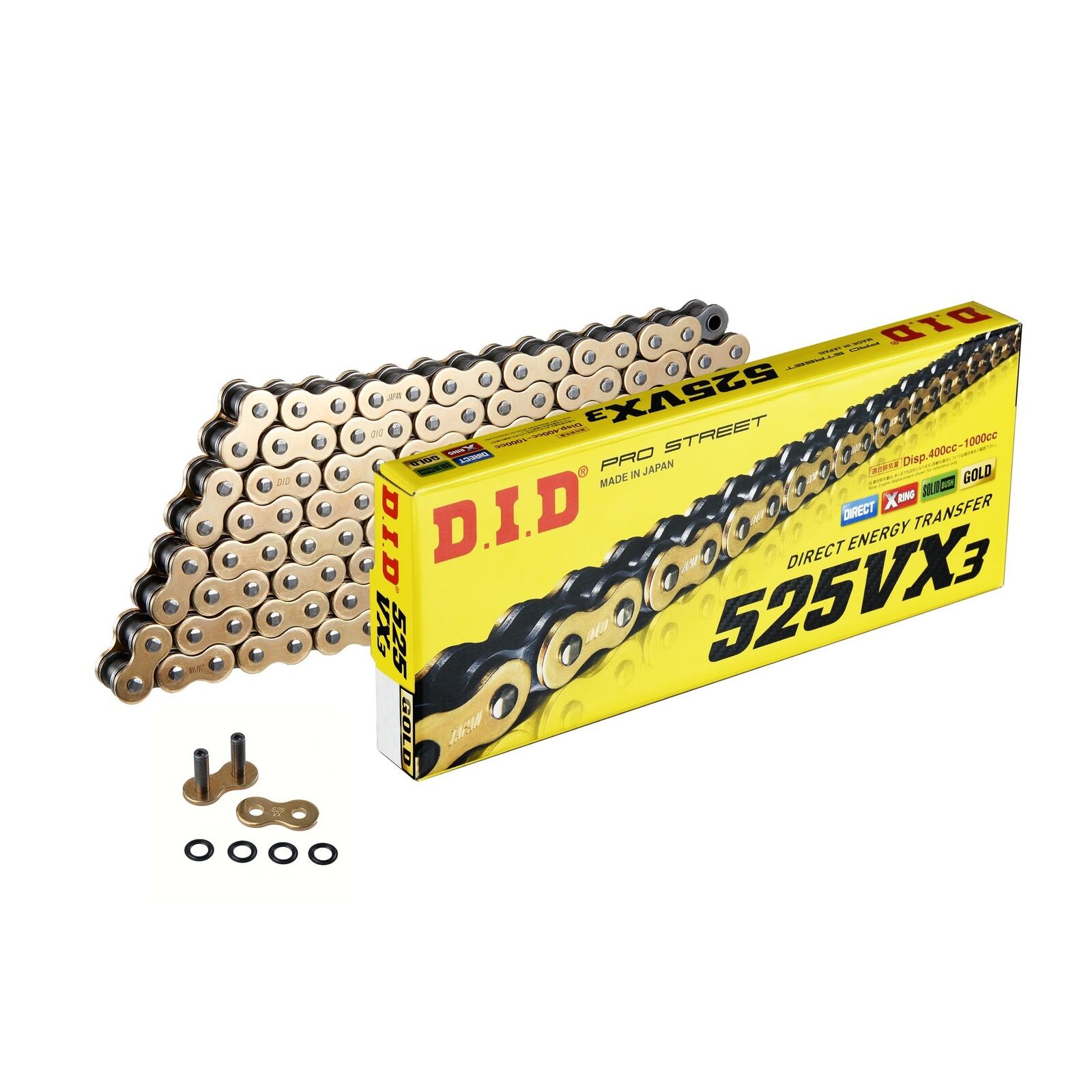 CADENA REFORZADA MOTO DID 525 VX3 ORO 108 PASOS
