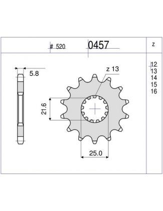 PIÑON PROF. KAWASAKI 125 14 D mod 0457 term Z14