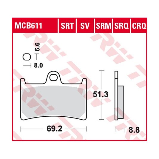 Pastillas de Freno Sinterizadas Racing Metal TRW MCB611SRM Yamaha T-max 500 (xp 500) 2001-2003