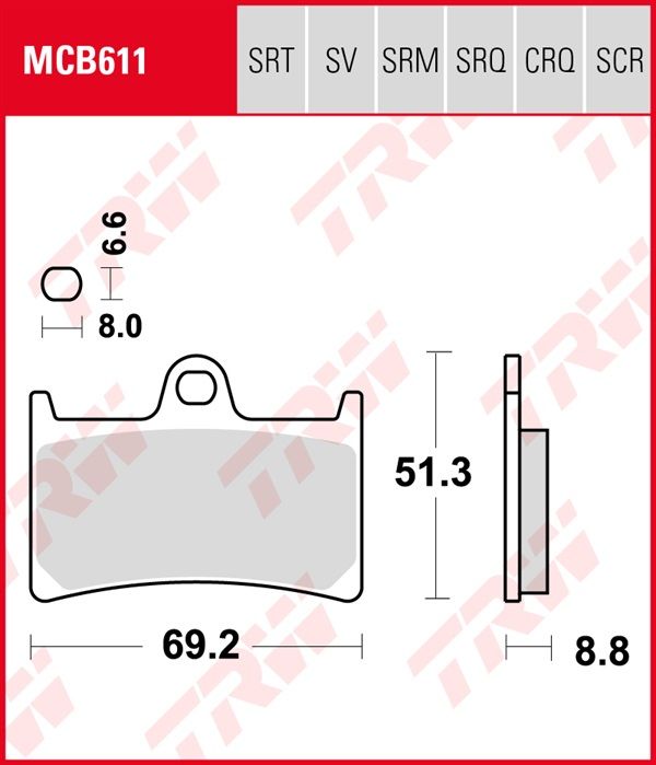 Pastillas de Freno Sinterizadas Racing Metal TRW MCB611SRM Yamaha T-max 500 (xp 500) 2001-2003
